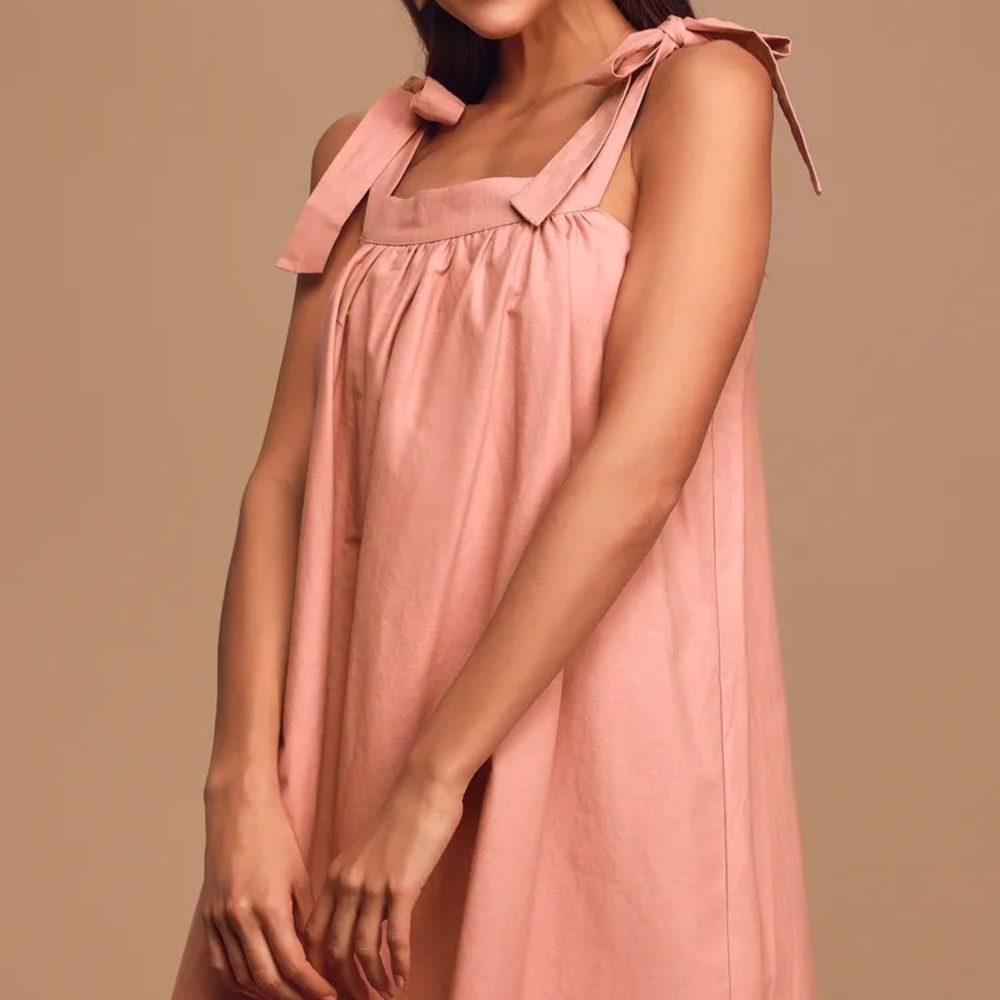 🌟NWT 🏷Lulus Mauve Pink Tie-Strap Mini Babydoll Dress Size S